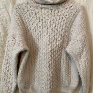 Men’s Cream Cable Knit Turtleneck Sweater - Large